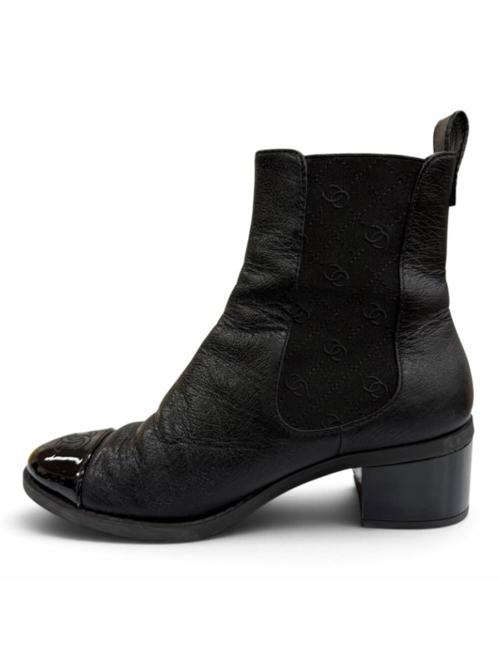 Chanel CC Logo Side Gore Leather Short Boots Black - Picture 5 of 9